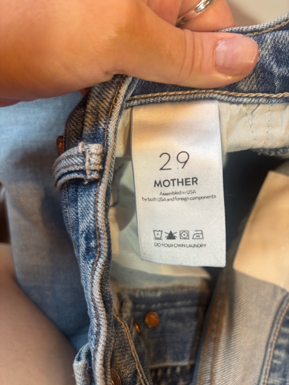 MOTHER High Rise Button-Fly Distressed Blue Jeans - Picture 4 of 4